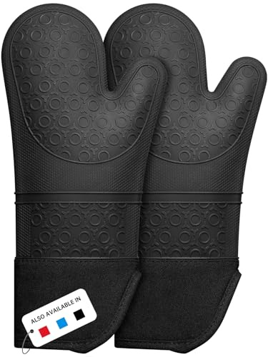 Sopito Oven Mitts Pair, Non-slip, Heat Resistant Up to 446 F for Kitchen | Extra Long Silicone Oven Gloves, Breathable Quilted Cotton Lining, Protect Wrists Lower Arm, Black, 1 Pair