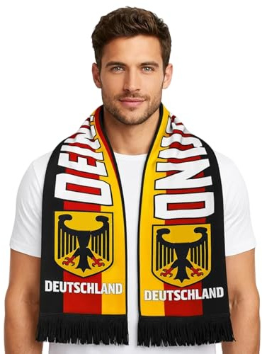 JrnSvp Écharpe d'Allemagne, coupe du monde de football 2026, 145 x 17 cm, avec franges, article de fan, foulard pour visites au stade et soutien de l'équipe nationale, Noir , 145 x 17 cm