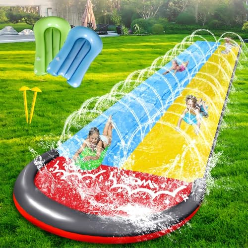 15.8 ft/480 cm Doppio Scivolo ad Acqua Doppio con 2 Bodyboards,Scivolo Acquatico Giardino,Scivolo per Piscina Fuori Terra per Bambini e Adulti,Festa Estiva,Prato,Attività Acquatiche All'Aperto