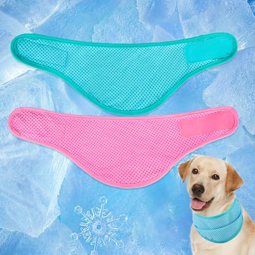 EXPAWLORER Dog Cooling Bandana - 2 Pack Chill Out Dog Bandana Instant Cool Pet Scarf, Outdoor Ice Collar Cooler Summer Essential, Prevent Sunstroke for Small Medium Large Breeds (Green & Pink, XL)