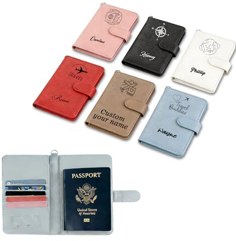 WBW Porta Pasaportes de Personalizadas para Viajes con Iniciales Funda de Pasaporte de Cuero Cartera de Viaje para Hombre y Mujere Regalo Original para Viajeros (Porta Pasaporte Estilo 2)