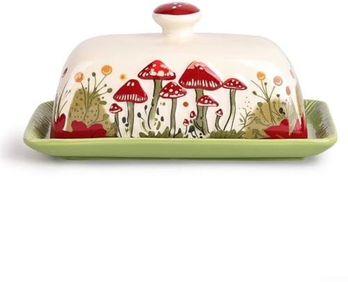 Burriera vintage a forma di fungo con coperchio, per conservare il burro e uso decorativo in cucine bohémien o in fattoria