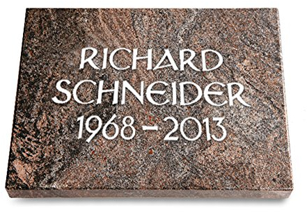 MEMORUM Grabmale Grabtafel, Grabplatte, Grabstein, Grabkissen, Urnengrabstein, Liegegrabstein Modell Pure 40 x 30 x 3-4 cm Paradiso-Granit, poliert inkl. Gravur (Ohne Ornament)