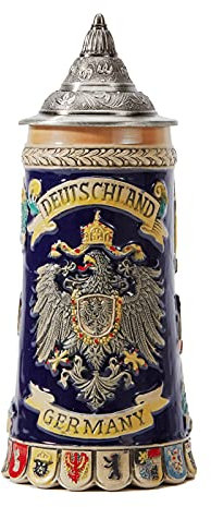 HAUCOZE Beer Stein Mug German Coats of Arms Drinking Viking Tankard with Petwer Lid for Birthday Gifts Men Father Husband 0.6 Liter