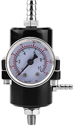 Regulador de presión de combustible ajustable universal, aleación de aluminio con manómetro, 0-140 PSI, kit de regulador de presión de combustible para coche, gasolina y diésel | Válvula presión, regulación flujo, aluminio manómetro, inyección carburación, compatible gasolina diésel