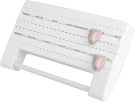 Cling Film Dispenser, Wall Mounted Kitchen Roll Holder with Cutter, White for Home Kitchen