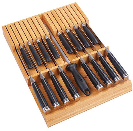 Utoplike in-Drawer Knife Block Bamboo Kitchen Knife Drawer Organiser, Large Handle Steak Knife Holder(Without Knives), 16 Knives Storage