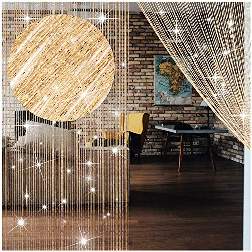 WILLBOND 4 Pcs String Curtains Glitter Fringe Curtains for Window Doorways 79 x 39 Inch Door Divider Strip Tassel for Wedding Engagement Party Decor Living Room(Champagne)