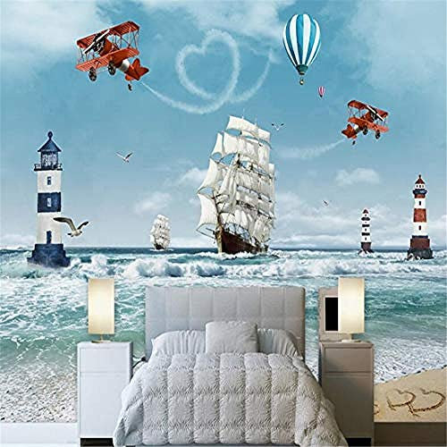 Mural Kids 3D Cartoon Ocean Sea Boat Helicopter Custom 3D Wallpaper Paste Living Room The Wall for Bedroom Mural Border-430cm×300cm