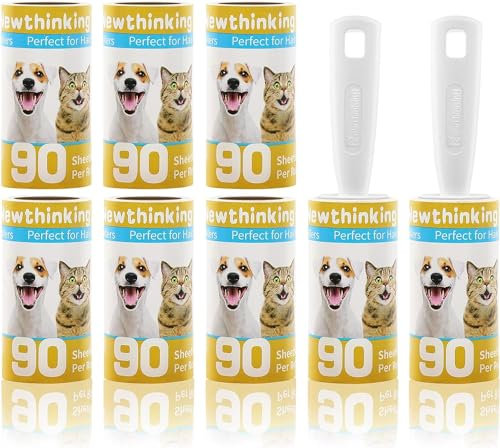 Newthinking Lint Rollers, Lint Roller Pet Hair Remover with 2 Handles, 720 Sheets Extra Sticky Lint Roller Refills for Clothes, Pet Hair and Furniture, 8 Refills(90 Sheets Per)