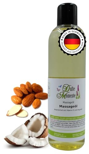 Dufte Momente Massageöl Kokos-Mandel – Paraffinölbasis – 250 ml – warm & cremig – hohe Gleitfähigkeit für Wellness & Studio – Made in Germany
