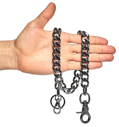newtro Heavy Duty Wallet Chain Men Women Boy Girl, Biker Motorcycle Pants Jean Punk Goth Key Chain Black Gold Silver TH, Th05-black, 17in
