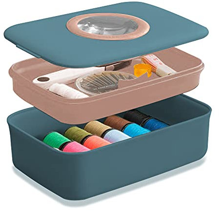 Nähkästchen 25 Teile Nähzubehör, Doppelte Schicht Nähkasten, DIY-Premium-Nähzubehör-Aufbewahrungsbox, Mit Schere, Faden, Nadel, Lupe, Lineal, etc, for Anfänger, Erwachsene Reisenähset