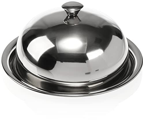com-four® Servierteller mit Speiseglocke, Tellerglocke mit Unterteller, Servierplatte zum Abdecken und Servieren von Speisen, Torten, Käse und mehr (Teller + Glocke 24cm)