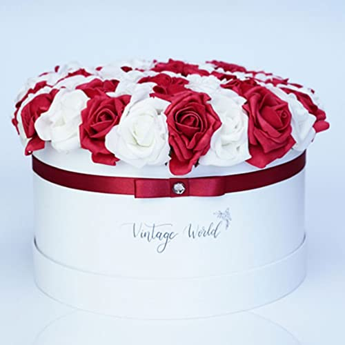 Vintage World Infinity Debrecen Handgemachte Rosenbox, 50 Rosen, Geschenkidee, lange haltbar, rot-weiß