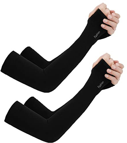 Braccio Maniche a Compressione, Manicotti di Protezione Solare Anti-UV UPF 50+ Unisex, Copribraccia Cool per Calcio, Golf, Pallavolo, Ciclismo e Pallacanestro (Nero (2 paia))