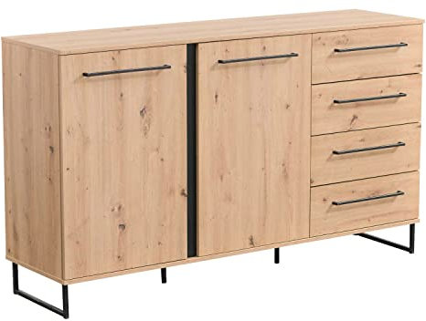 Homestyle4u 2147 Kommode Sideboard Eiche Schwarz Schrank Holz Massiv Schubladen Highboard Anrichte