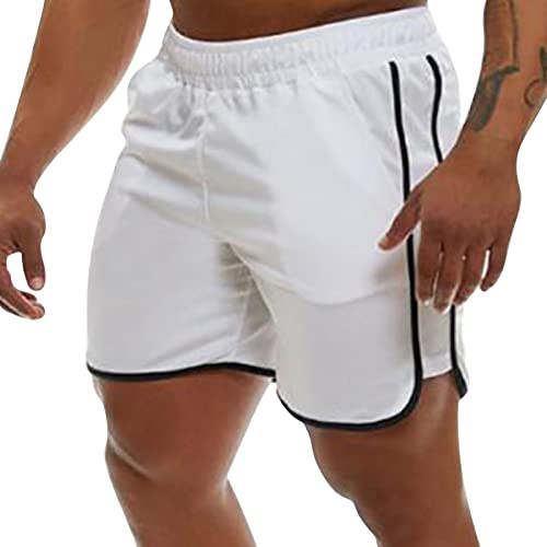 Genfien Sportshorts för herr, snabbtorkande, korta byxor, löparshorts, löpning, sportbyxor, fitness, träningsbyxor, sportbyxor, sportshorts för pojke, joggningsbyxor för herrar, Vit, XL