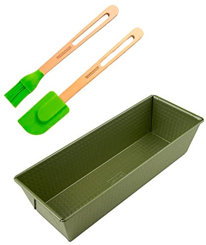 Zenker Set de Repostería, incluye 1 Molde Rectangular Green Vision 30 cm con Cera Natural de Carnaúba, 1 Pincel de Silicona y 1 Espátula de Silicona…