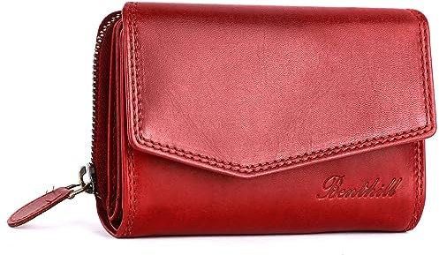 Benthill Damen Geldbörse Echt Leder - Portemonnaie mit RFID Schutz - Portmonee viele Kartenfächer - Echtleder Vintage Damenbörse inkl. Geschenkbox, Farbe:Rot