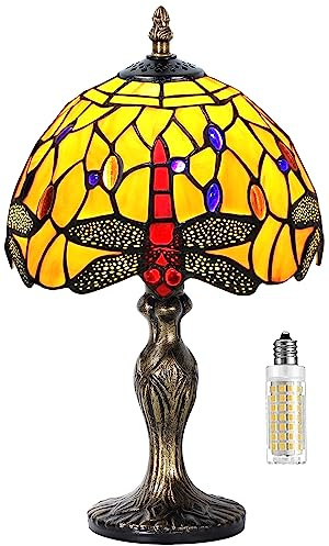 MIAOKE 8'' Stained Glass Table Lamp, Vintage Desk Bedside Night Light