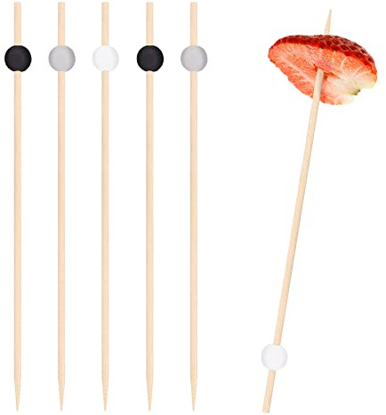 EXNIMA, 50, 100 y 300 Piezas Palillos de Cóctel, 12cm, Pinchos Decorativos Cócteles, Palillos para Fruta o Aperitivos, Ecológicos para Cocktail, Bambú, Fiestas, Canapés, Catering, Manualidades, Bola.