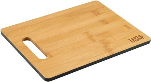 Tasty Tagliere in bambù – 25,7 x 0,9 cm – ideale per tagliare pane, frutta, verdura, materiale tagliato di tutti i tipi – con bordo colorato e foro per il manico – marrone/grigio