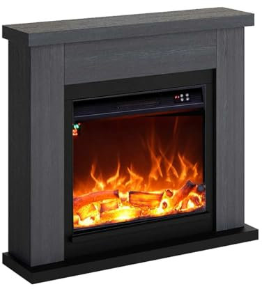 Fuego Paolo Gris 1500w Chimenea De Pared Con Mando a Distancia Marco y Quemador 1500w Gris Oscuro