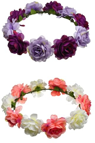 2 Stück Blumen Rose Haarband, Blumenkrone Damen Haarband, Boho Blumenkrone, Blumenkrone, Braut Stirnband, Blumenkranz Haare, Boho Blumenkranz Rose Floral für Frauen als Haarschmuck,Hochzeit