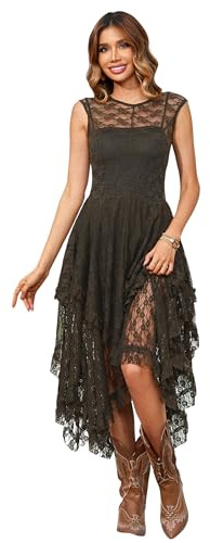 R.Vivimos Womens Sleeveless Backless Asymmetrical Layered Lace Long Dress with Slip Two Pieces (Medium, ArmyGreen)