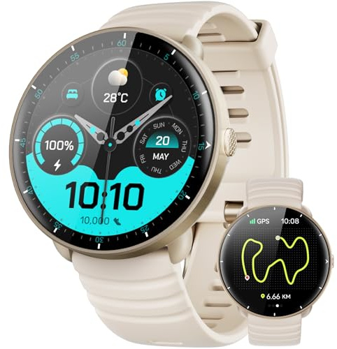 Parsonver Montre Connectée avec GPS Intégré, 5ATM Étanche Smartwatch Natation pour Piscine/Eau Libre, Montre Connecté avec AMOLED Écran, 100+ Sports,Fréquence Cardiaque,Sommeil (Gris Français, 42 mm)