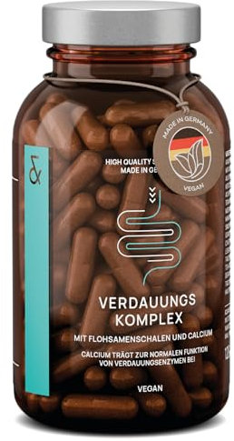Flohsamenschalen Kapseln mit 2200mg Flohsamenschalenpulver je Tagesdosis, Kümmel & Fenchel Extrakt - Komplex für die Verdauung mit Calcium - 120 Flohsamen Kapseln Vegan