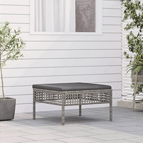 Homgoday Gartenhocker mit Kissen Sitzhocker Fußhocker Sitzhocker Balkon Gartenmöbel Hocker für Balkon Terrasse Garten Grau Poly Rattan