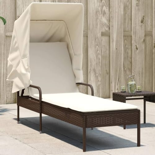 JUDYY Sonnenliege mit Dach Braun Poly Rattan, Gartenliege, Liegestuhl, Sonnenstuhl, Sonneninsel Outdoor, Liegen, Gartenmöbel, Bäderliege, Relaxliege - 368189