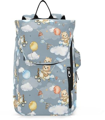 Caihoyu Sport-Tennis-Badminton-Tasche, groß, stabil, 2 Schläger, gepolsterte Tennistasche, Turnbeutel für Teenager, Jungen, Mädchen, Männer, Frauen, niedliche Bären im Flugzeug, Himmel