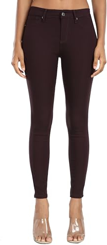 WAYRUNZ Damen Hyper Ultra Stretch Bequeme Hose, Farbige, mittelhohe Skinny-Jeans, Junior-Jegging, 026-berry Brown, 48