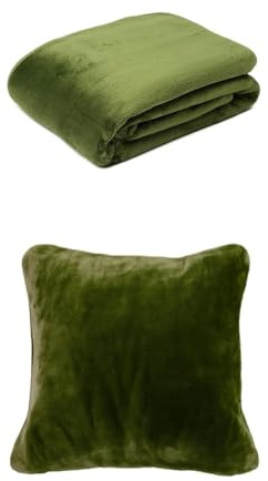 Gözze Premium Cashmere-Feeling Decke und 2er Set Cashmere-Feeling Kissen, 130x170 cm + 50x50 cm, Farbe: dunkelgrün