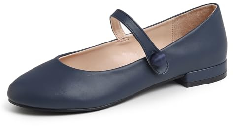Feversole Napa Round Ballerina, damer klassiska ballerinaskor matta balerinaskor platta damskor, Platt klack av marinblå Napa, 39 EU