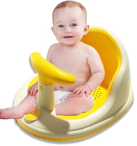 Sobebear Baby Bath Seat with Handle and Back Support, Anti-Slip Sit Up Bath Chair, Lightweight Infant Bathing Essentials for Home and Travel, Gift for Boys and Girls Age 0-6 Months (Lime Yellow)