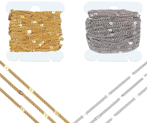 2 Stücke Ketten Basteln Gliederkette Edelstahl Kabel Kette Silber Halsketten, Halskettenketten Edelstahl Panzerketten 5 m, für DIY Handwerk Basteln Party Tischdeko Hochzeit