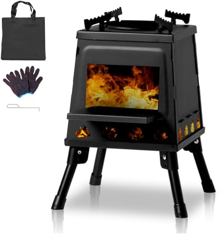 Bonnlo Camping Wood Burning Stove, Portable Small Camp Stoves, Detachable and Lightweight Fire Pit for Outdoor Hiking Picnic (27x27x34cm)