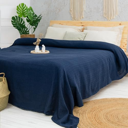 Milam London Colcha para Cama King Size | Mantas de Algodón para Sofás Grandes | Cubrecamas King Size Mantas para Camas | 220 x 240cm | 86x94 Azul Marino
