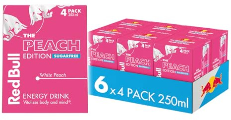 Red Bull Peach Edition Sugarfree White Peach Energy Drink 250ml 4 Pack (Pack of 6)