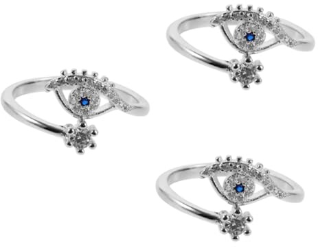 Ipetboom Lot De 3 Bagues Œil Bleu Clé Pour Le Mal En Or Pour Femme En Zircone Scintillante UV Décoration Pour Les Yeux Anneau Ouvert Esthétique Empilable Pour Dames Décoration