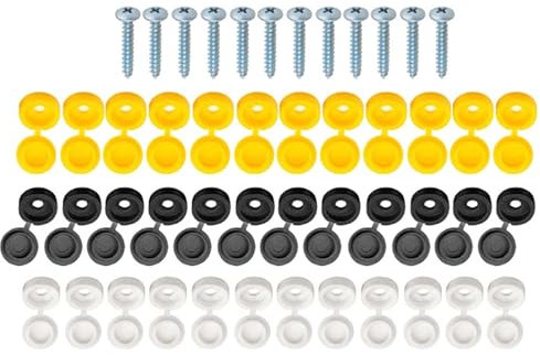 Yzdysg Kit di fissaggio per targa con numeri di colore misto, 48 pezzi, con viti in acciaio inox e tappi decorativi per auto