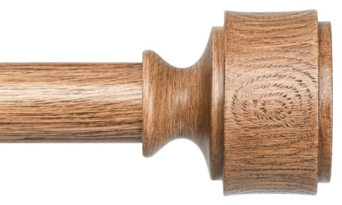 Wood Curtain Rods for Windows 48 to 84 Inch, Adjustable Decorative 1'' Heavy Duty Metal Curtain Rod with Modern Faux Wood Grain Finials, Rustic Farmhouse Bedroom Boho Drapery Pole