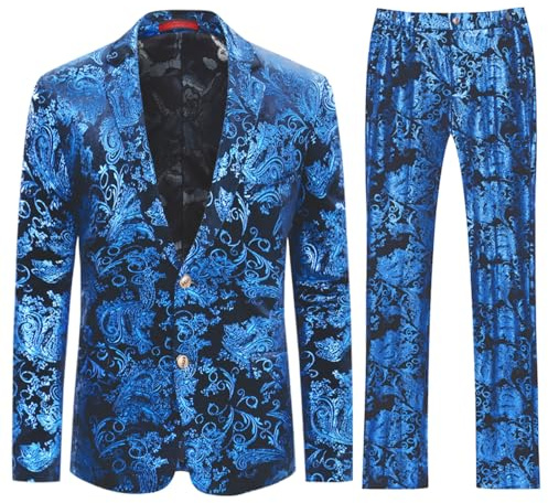 Allthemen Abito da Uomo in 2 Pezzi Slim Fit Casual Wedding Business Cena Jacquard Vestito Completo Giacche Blazer Pantaloni Blu M