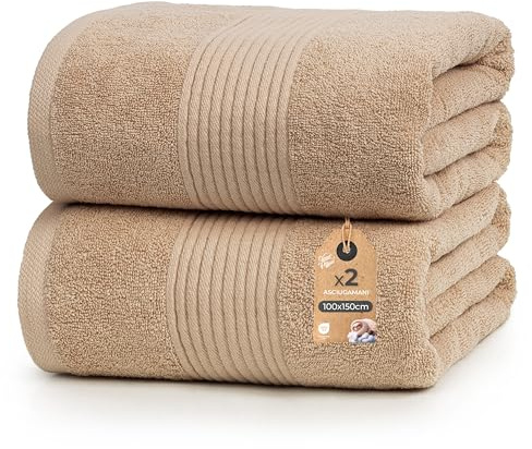 Cloud Pillow 2er Set Badetücher 100x150 cm – Badetuch Groß 100% Baumwolle - Duschtücher 500 g/m2 - Weich, Saugstark und Langlebig – Oeko-TEX - Ideal für Bad & Wellness - Beige