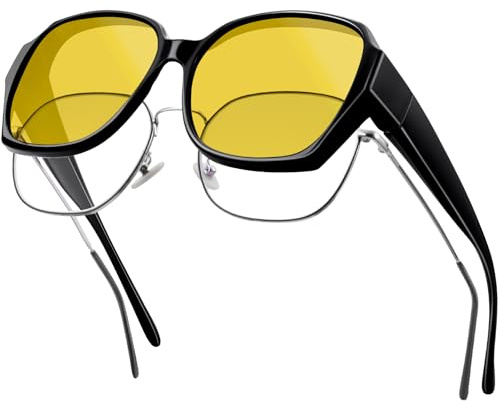 MELLIEX Lunettes Conduite de Nuit Polarisées, Surlunettes Conduite de Nuit Anti-éblouissement Protection UV 400 Homme Femme pour Conduite, Pêche, Vélo