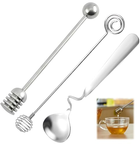 Yuwnd Honiglöffel Set, 3 Stück Edelstahl Honiglöffel Praktischer Rührlöffel Mit Hängendem Design, Honig Löffel Praktisch für Honigliebhaber